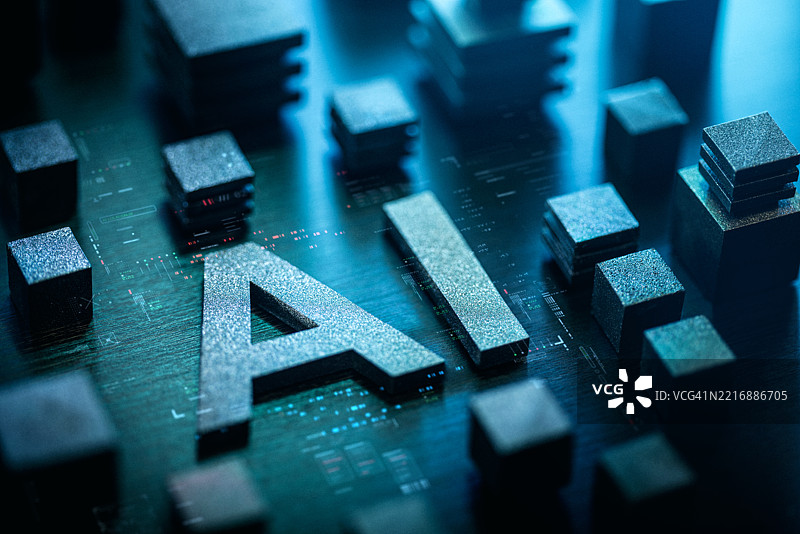 先进的人工智能概念，配有电路和未来主义设计元素图片素材