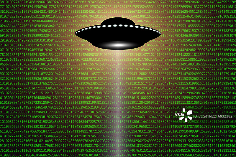 数字代码背景下的不明飞行物图片素材