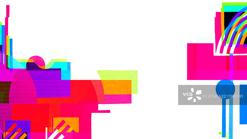 充满活力的几何形状，霓虹粉色、蓝色、黄色，带有故障感的80年代美学图片素材