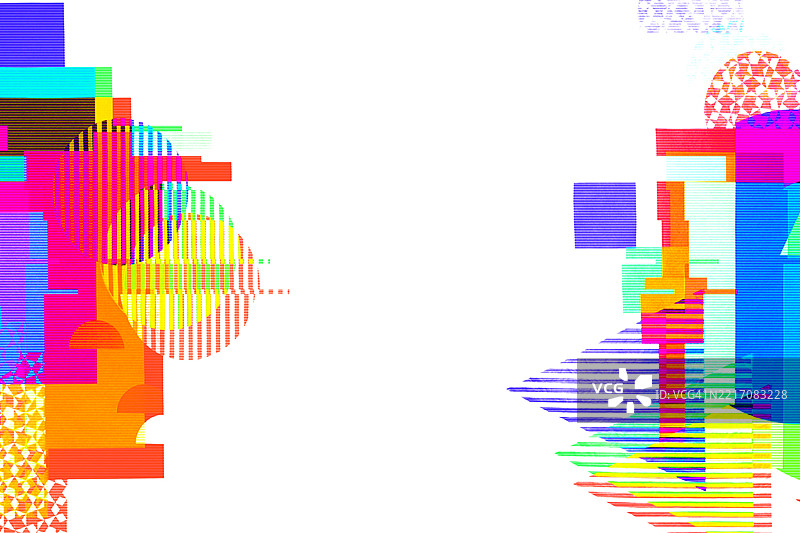 色彩斑斓的几何抽象图案，带有80年代故障美学的霓虹色调图片素材