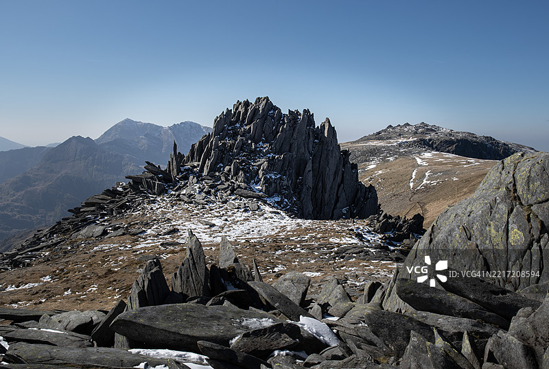 雪山在晴朗天空下的美丽景色图片素材