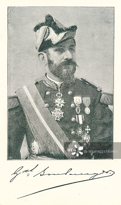 乔治·欧仁·让-玛丽·布朗热（1837年4月29日 - 1891年9月30日）的肖像，他被称为“复仇将军”，是一位法国将军和政治家。图片素材