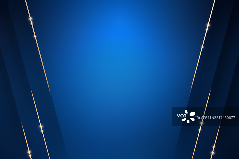 蓝色背景，金色边框，奢华。抽象优雅的深蓝色背景，带有金色线条和闪烁的光效。奢华模板设计。插图图片素材