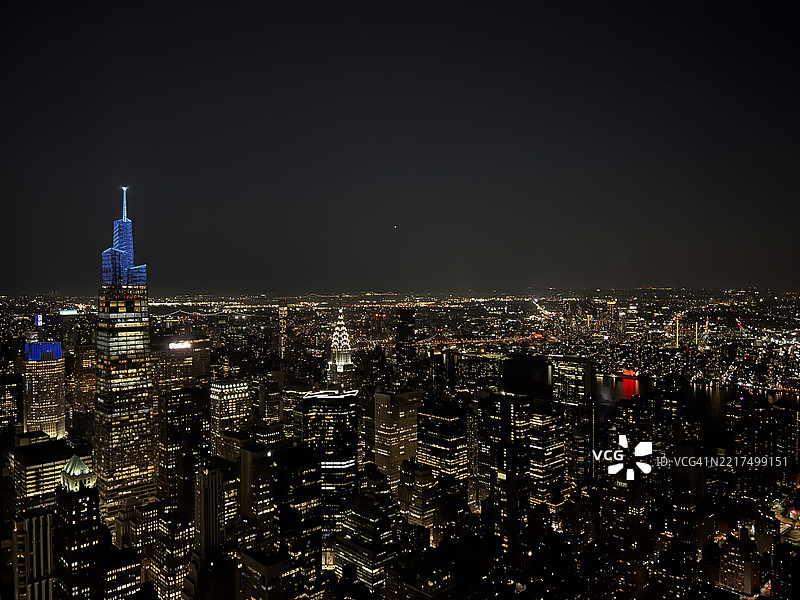 纽约曼哈顿夜景的鸟瞰图图片素材