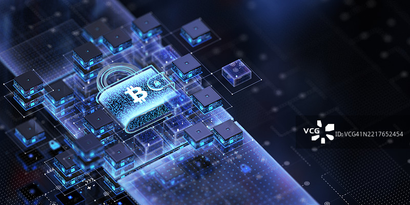 锁定的加密钱包。网络安全概念图片素材