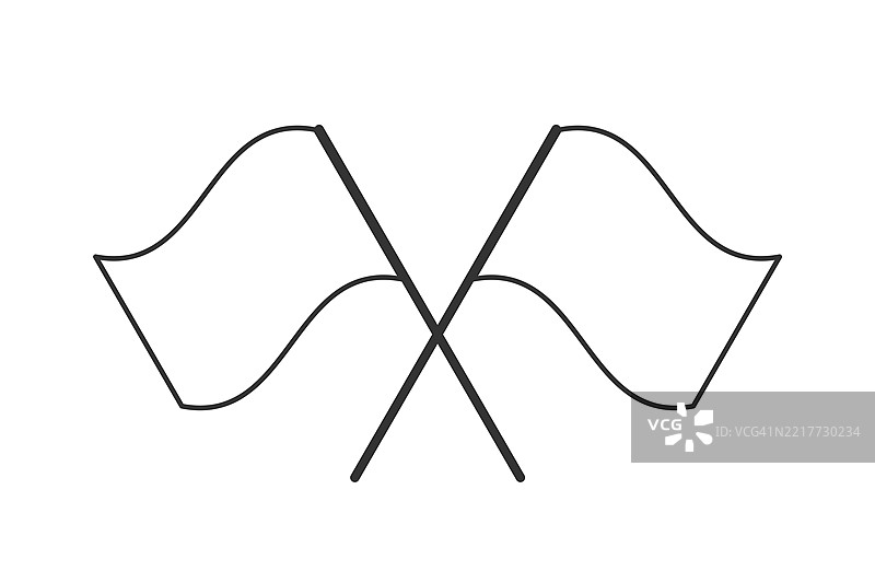 交叉旗帜图标。黑白单色符号。矢量图。图片素材