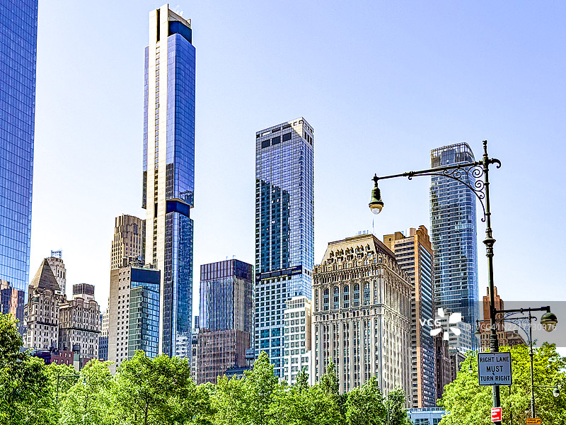 纽约市下曼哈顿天际线，包含新旧建筑图片素材