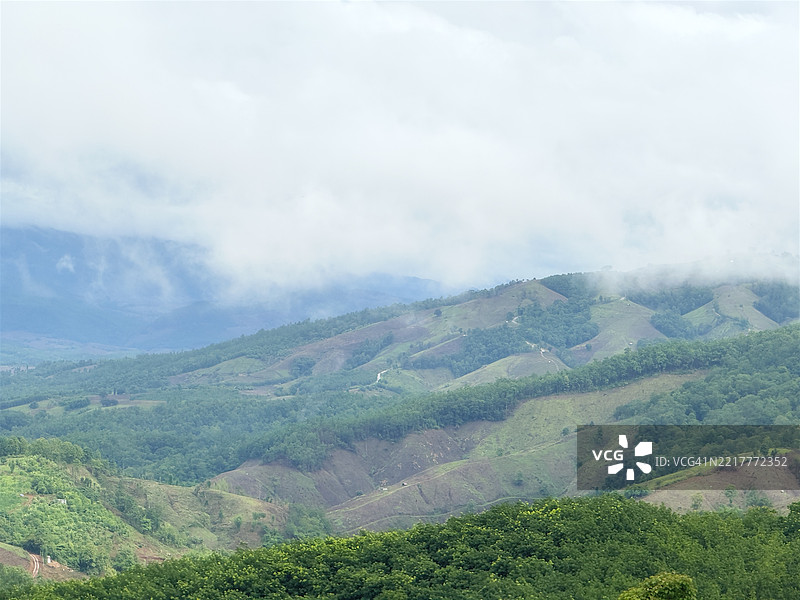泰国北部雾气弥漫的山谷风景图片素材