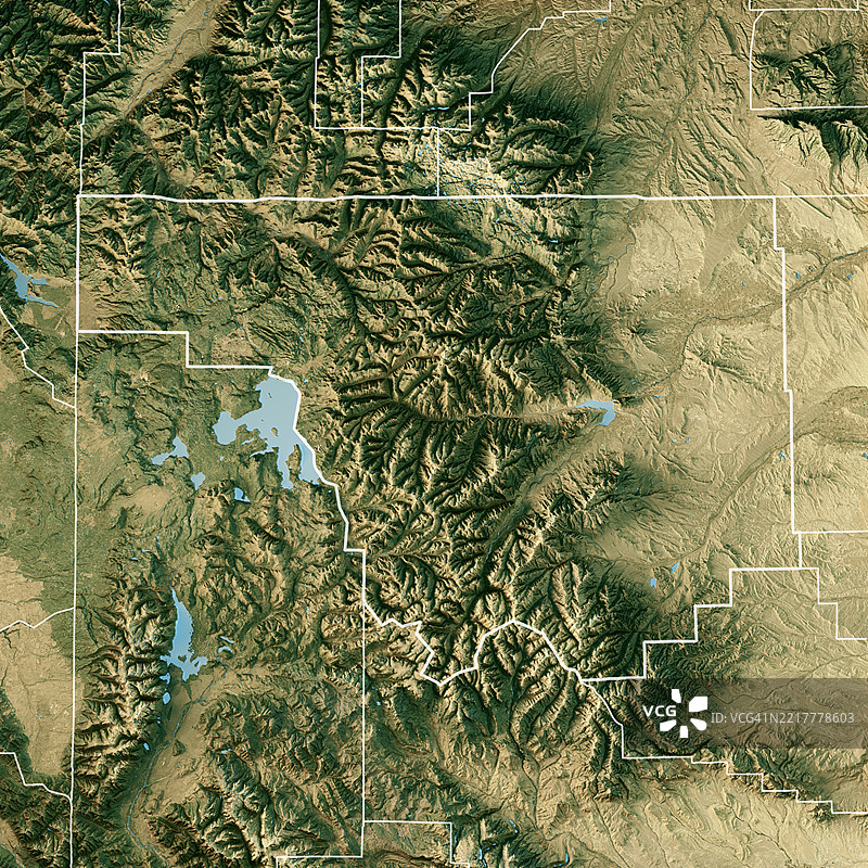 怀俄明州公园县卫星地形图3D渲染真实色彩边框图片素材