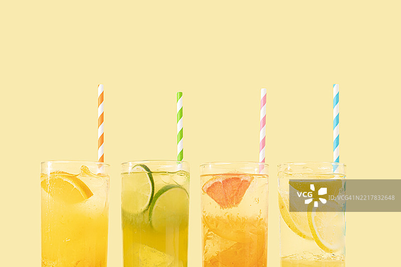 背景，物体，夏天，橙色汽水，橙汁，橙味饮料，柠檬汁，柠檬汽水，葡萄柚汁，青柠汁，水果图片素材