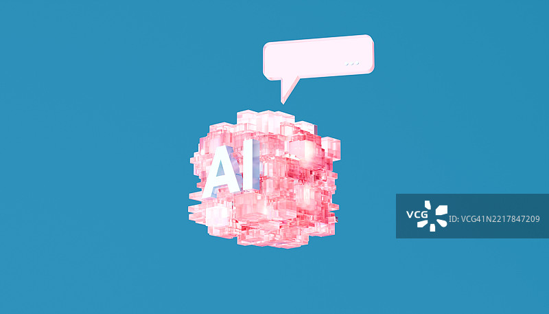 静默语法 - 半透明的人工智能符号和简约数字空间中的对话气泡图片素材