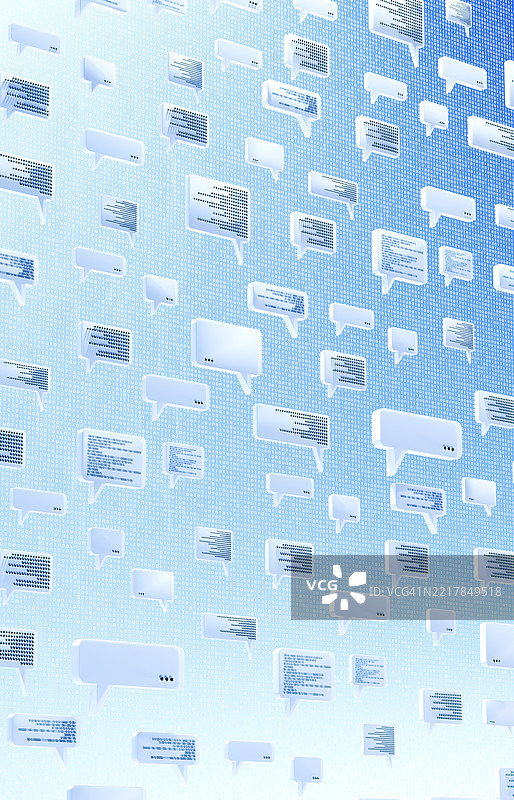 数字对话：透明语音气泡和二进制代码构成的人工智能通信网络领域图片素材