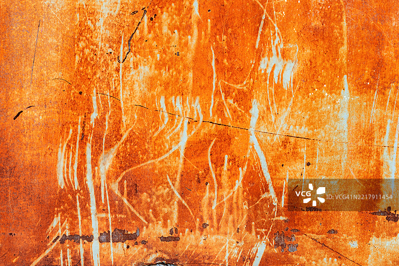 生锈的金属，粗糙的金属背景，纹理划痕和裂缝，铁表面覆盖整个区域。图片素材