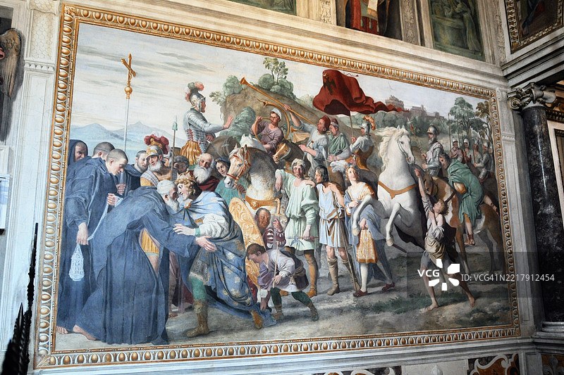 圣尼禄在罗马附近的格罗塔费拉塔圣尼禄修道院圣创始人礼拜堂的故事 - 全景图图片素材