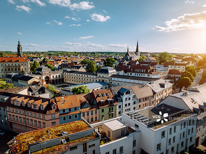 德国图林根州魏玛市日落时的鸟瞰景观图片素材