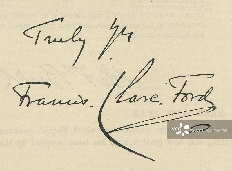 弗朗西斯·克莱尔·福特爵士（1828年6月4日 - 1899年1月31日）的签名，他是来自伦敦的英国外交官，曾任英国驻西班牙大使。图片素材