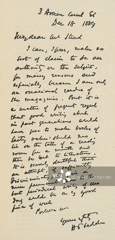 亨利·帕里·利登的信件和签名（1829年8月20日 - 1890年9月9日），他是一位英国圣公会神学家，1870年至1882年期间担任牛津大学圣经释义的爱尔兰院长教授。图片素材