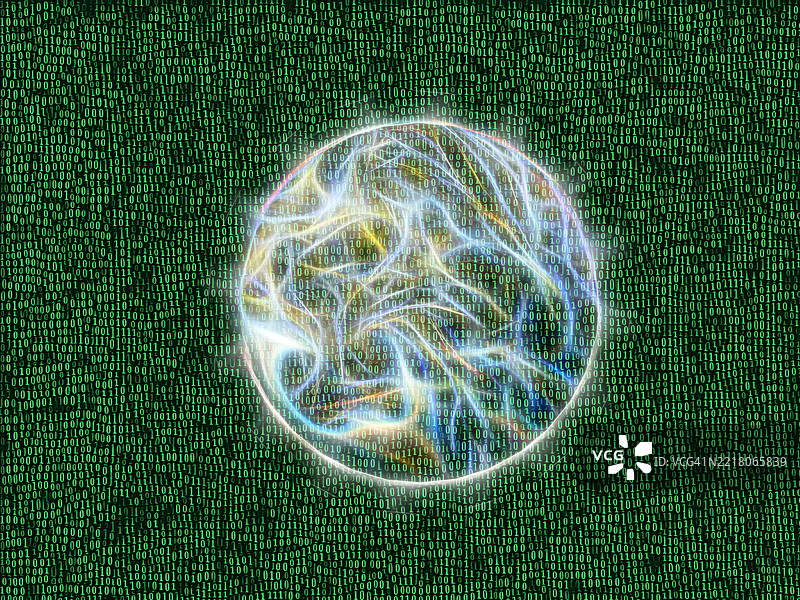 电脑显示器屏幕上显示着以计算机病毒为开头的数字代码。图片素材