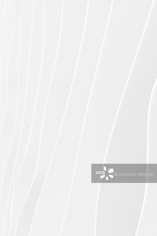 抽象的分层波浪线条，单色白色背景。未来感的3D空白垂直图案。设计元素。几何构图。文本位置。图片素材