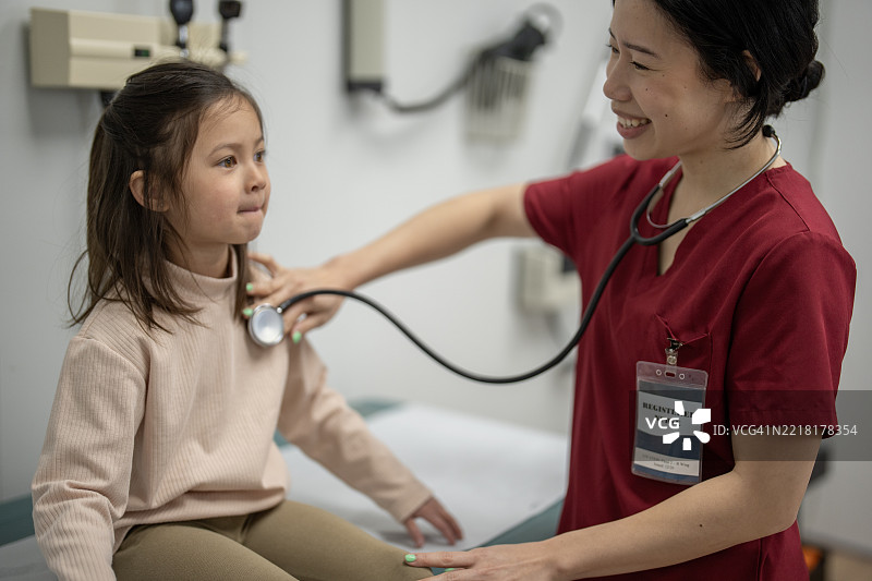 护士在医疗机构为年轻女孩进行例行检查图片素材