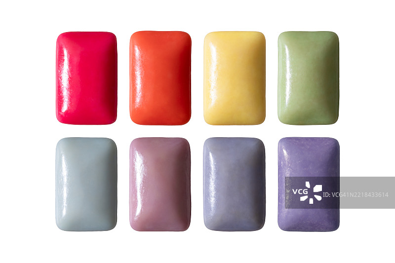 一组多色口香糖，孤立在白色背景上图片素材