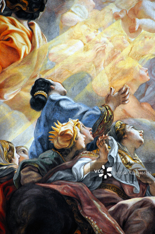 耶稣会教堂 - 巴奇乔或巴奇恰 - G.B. 高利 - 耶稣之名的荣耀。圣女 - 圣海伦娜和示巴女王图片素材