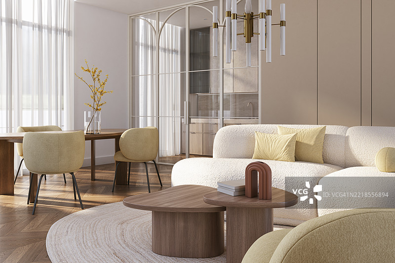 现代优雅的客厅室内 - 3D 渲染图片素材