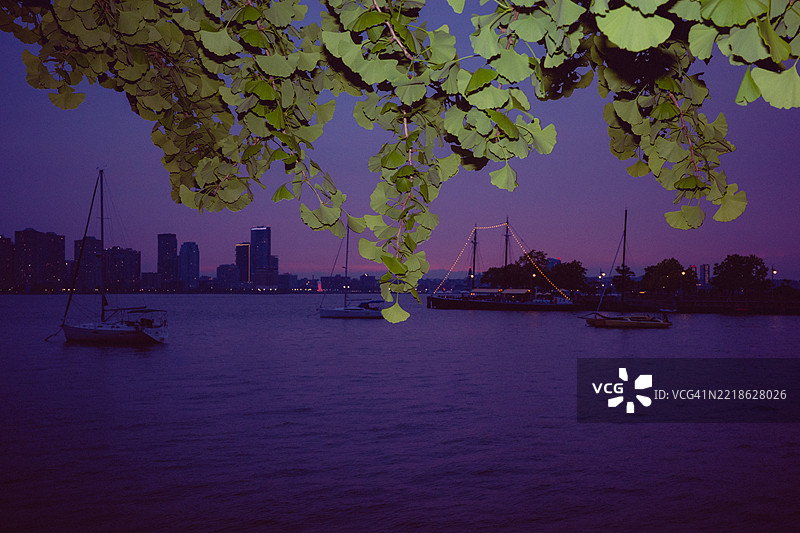 黄昏时分的港口图片素材