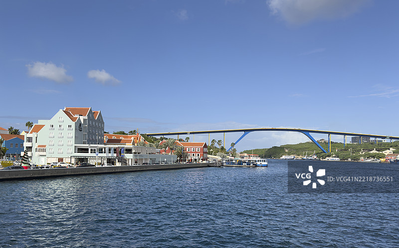 威尔姆斯塔德市中心和朱莉安娜女王大桥的海滨景观，库拉索岛图片素材