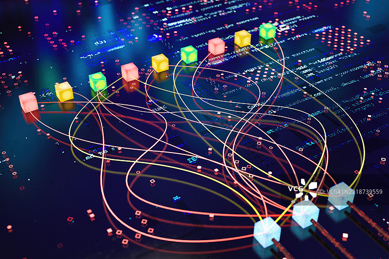 色彩缤纷的立方体代表数字网络基础设施图片素材