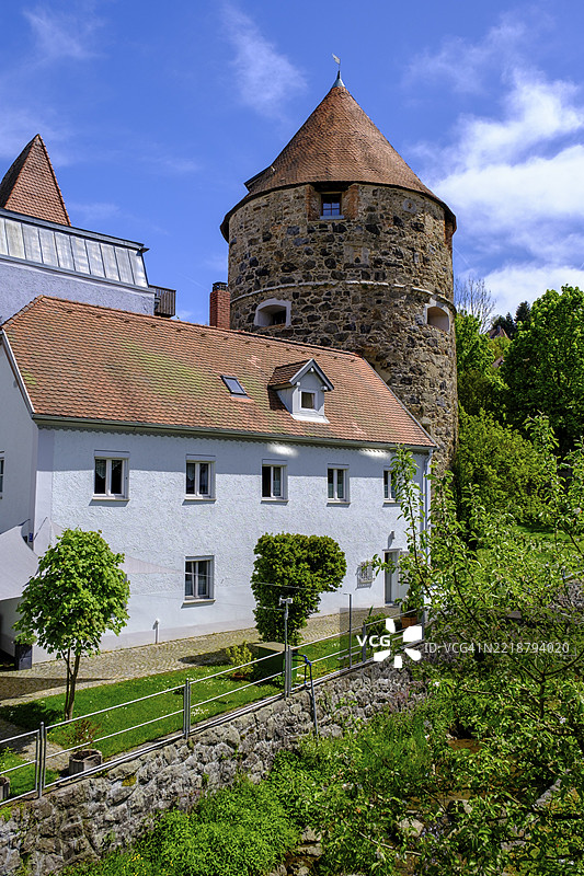 佩希特塔，城墙，城市防御工事，因河一侧，帕绍，下巴伐利亚，巴伐利亚，德国，欧洲图片素材