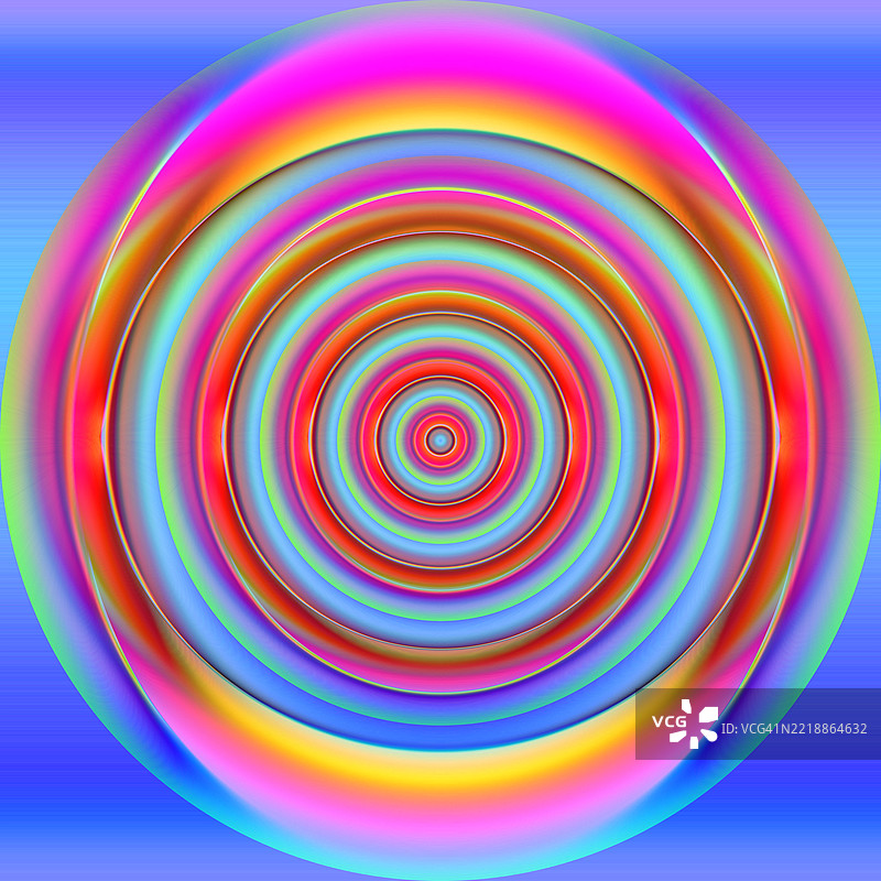 充满活力的多彩催眠螺旋与同心圆。明亮的抽象螺旋由彩虹同心圆组成，具有催眠的迷幻感和生动色彩的平滑渐变过渡。图片素材