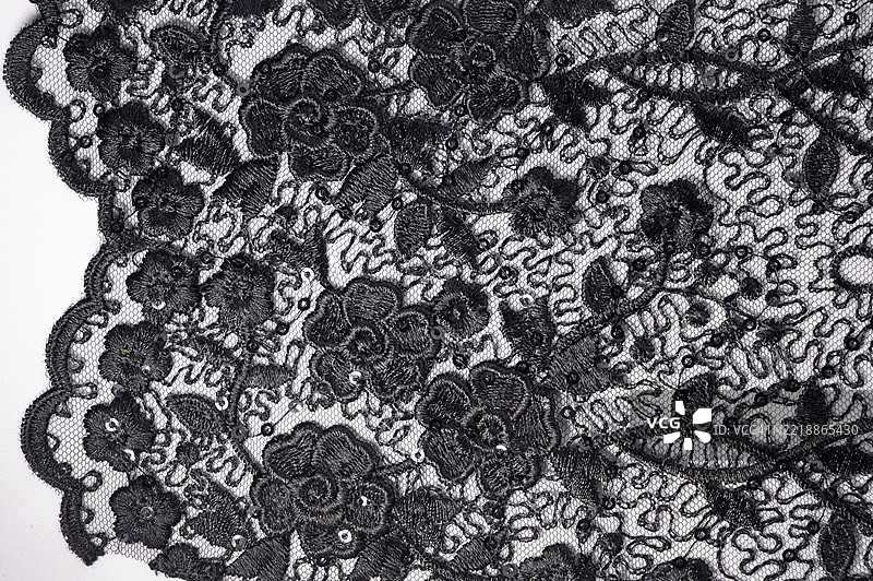 黑色刺绣蕾丝面料的全景拍摄图片素材