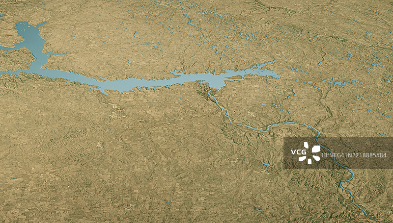 麦克莱恩县，北达科他州，卫星景观视图，3D渲染，真实色彩图片素材