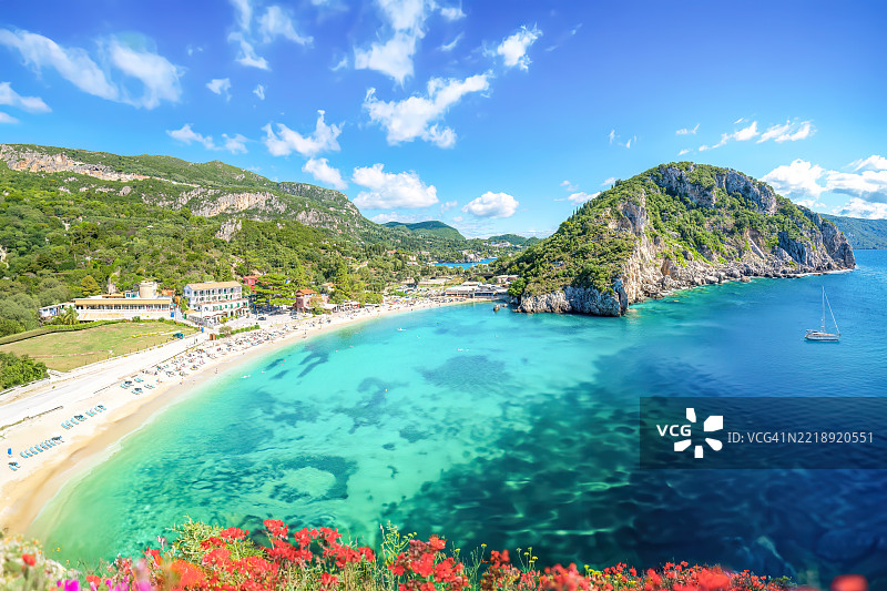 希腊科孚岛的帕莱奥卡斯特里察。图片素材