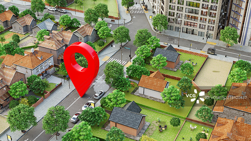 寻找家：住宅区的GPS导航图钉图片素材