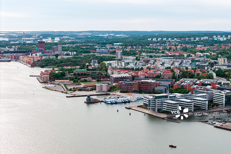 瑞典哥德堡市的空中俯瞰图，使用无人机拍摄。图片素材