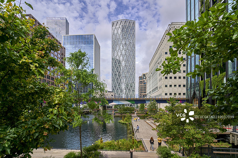 伦敦东部的金丝雀码头金融和住宅中心，英国。图片素材