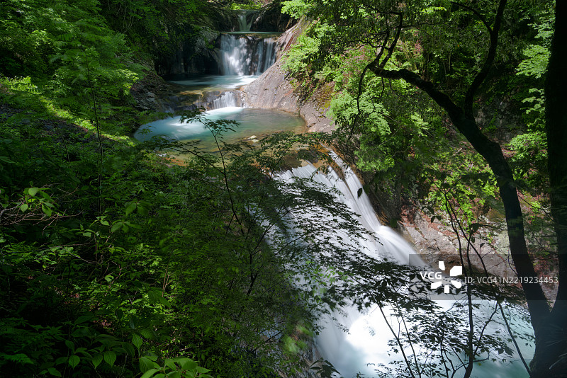 日本西泽峡的七ツ窯五段之滝风景瀑布图片素材