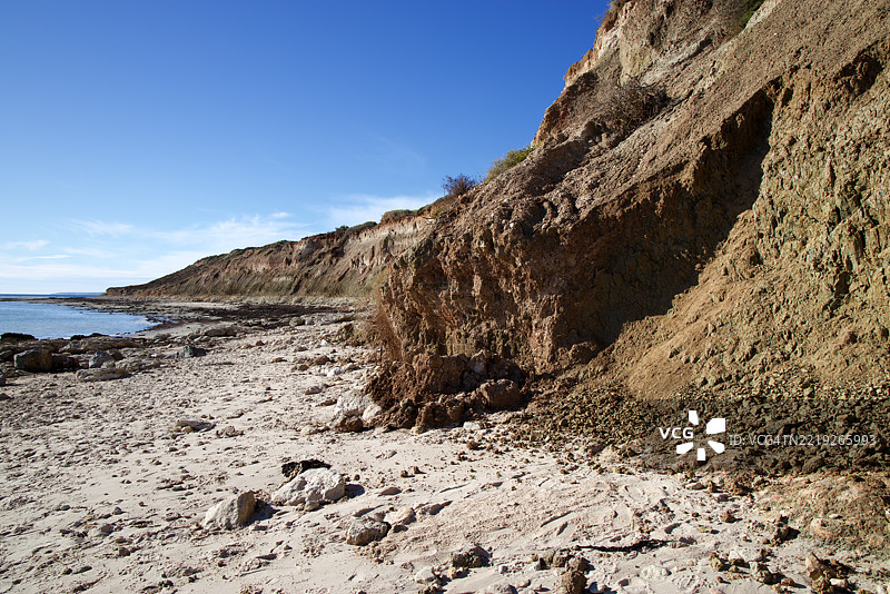 南澳大利亚阿尔丁海滩的崩塌粘土和石灰岩悬崖图片素材
