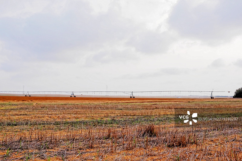 西内盖夫沙漠的农业用地，配备灌溉设备图片素材