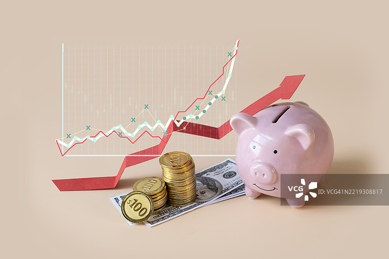 成功的金融静物概念，叠加数字图表和图形。图片素材