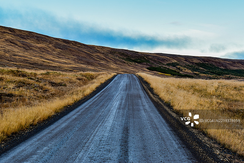 两片田野之间的长路景观图片素材