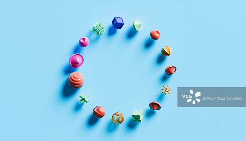 循环逻辑 - 在数字天空下的生动几何图形轨道图片素材