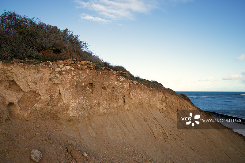 南澳大利亚阿尔丁加海滩的崩塌粘土和石灰岩悬崖图片素材