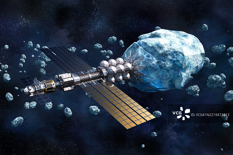 漂浮在太空中的冰质小行星。图片素材