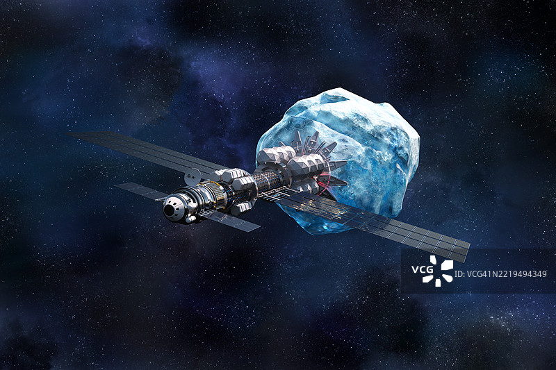 漂浮在太空中的冰质小行星。图片素材