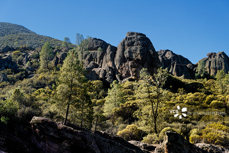 在摩西泉小径上欣赏风景的山顶尖峰，查隆峰小径，美国图片素材