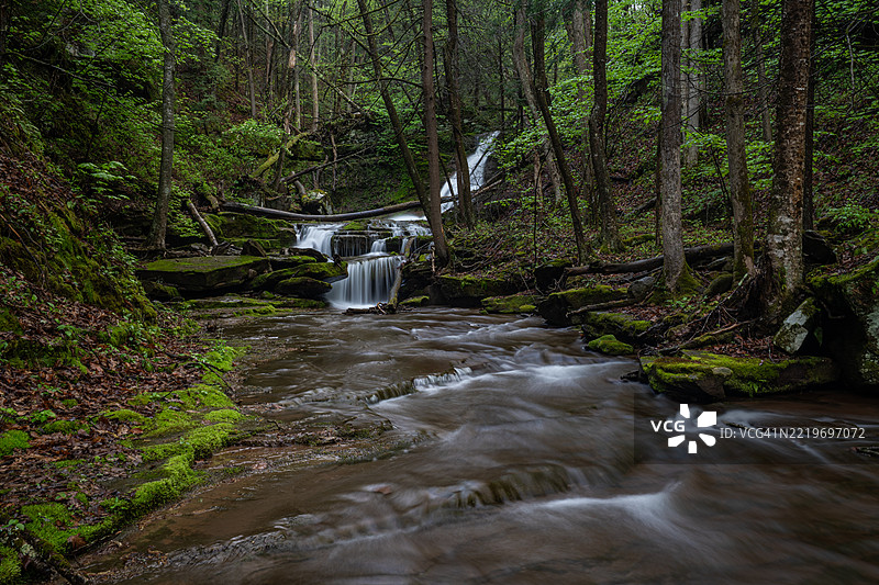 美国宾夕法尼亚州富兰克林的森林瀑布景观图片素材