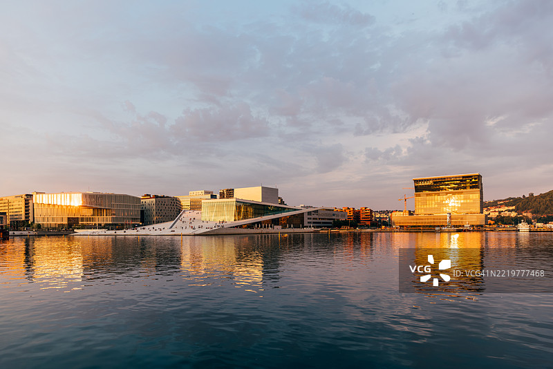 挪威奥斯陆夏季日落城市景观图片素材